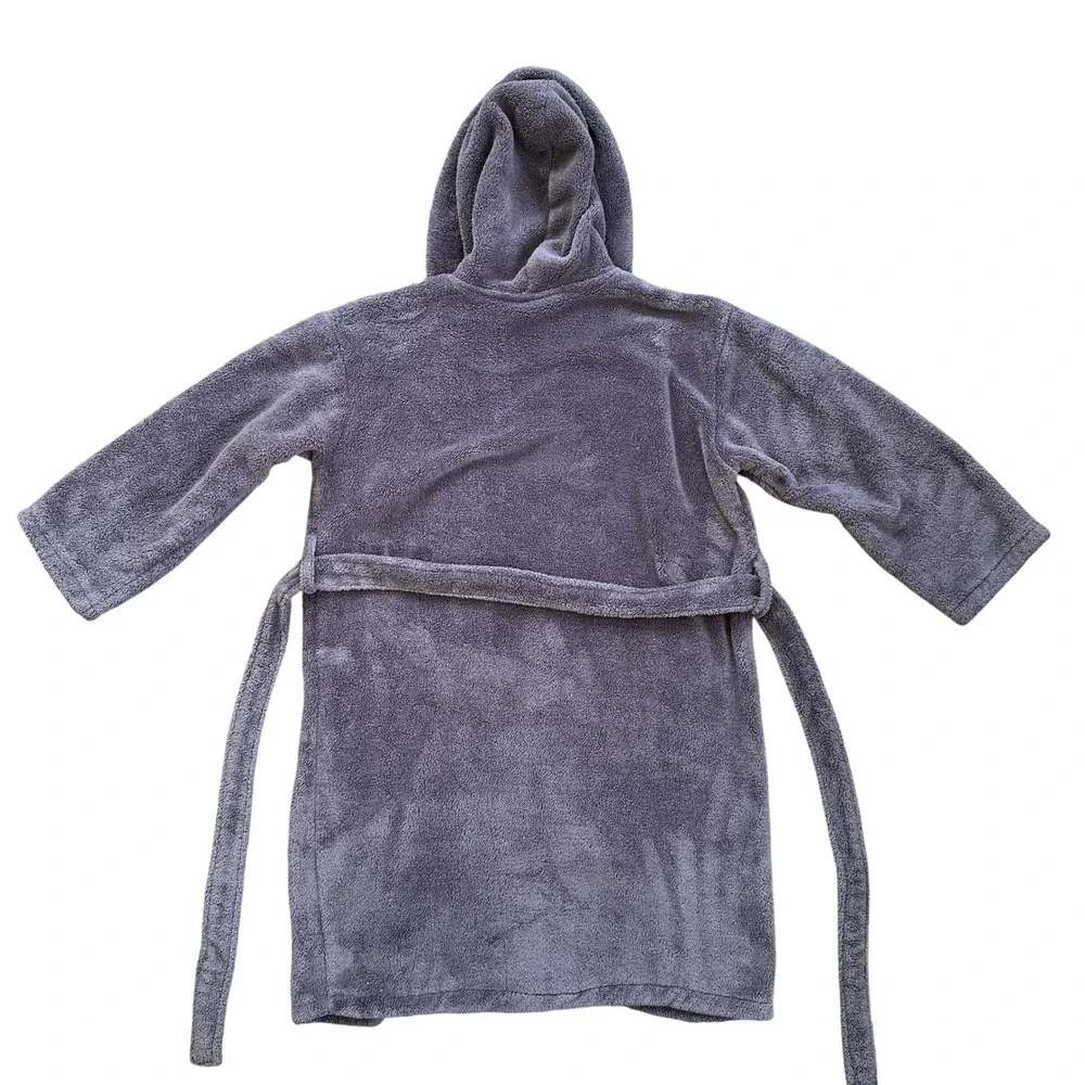Bare Cotton Plush Microfiber Hooded Robe Kids L Gray Luxury Hotel Spa Excellent‎